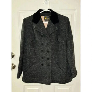 ANGLO FABRICS Vintage Double Breasted Wool Blazer Jacket Black Union Made Large
